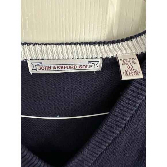 Vintage John Ashford Men's Blue Green Cotton Golf V-Neck Sweater Size Large - Picture 3 of 6